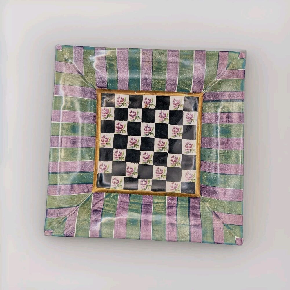 Torquay Kelp Urchin by MacKenzie-Childs 9.5" Green/Purple Striped Floral bowl